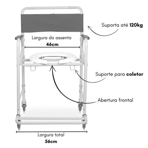 Imagem de Cadeira de Banho 120kg com Abertura Frontal Rodas para Idoso Geriatrica Sanitária Hospitalar