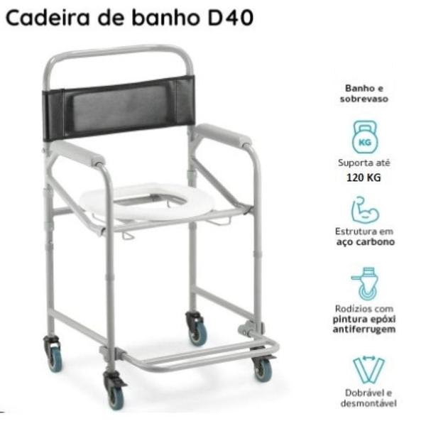 Imagem de Cadeira de banho dobrável para 120kg d40 dellamed