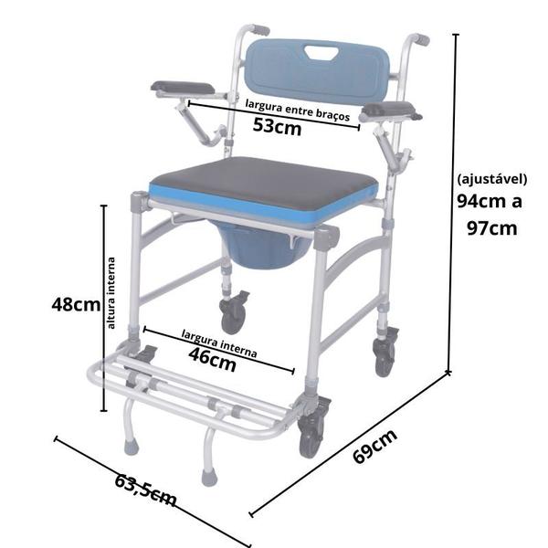 Imagem de Cadeira De Banho Para Idoso Dobrável Higiênica Com Rodas e Comadre Braço e Pé Rebatível
