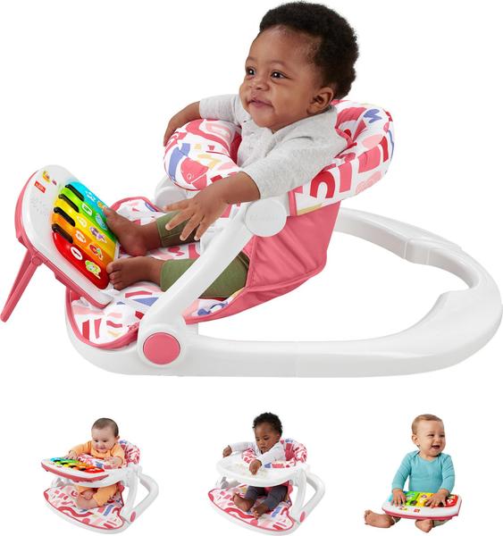 Imagem de Cadeira de bebê portátil Fisher-Price Kick & Play com piano rosa