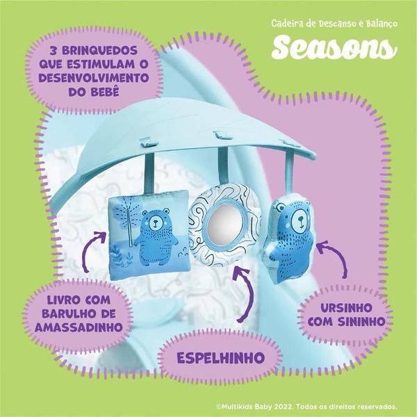 Cadeira de Descanso e Balanço para Bebês - Até 18 kg - Seasons - Azul - Multikids Baby Imagem de Cadeira de Descanso e Balanço para Bebês - Até 18 kg - Seasons - Azul - Multikids Baby