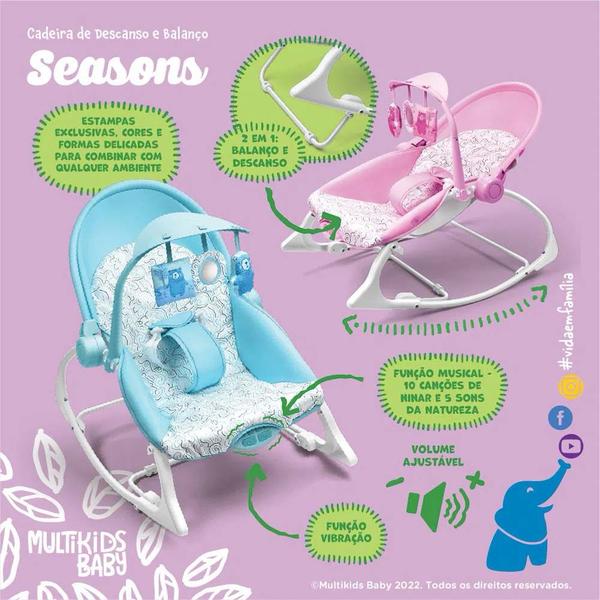 Cadeira de Descanso e Balanço para Bebês - Até 18 kg - Seasons - Azul - Multikids Baby Imagem de Cadeira de Descanso e Balanço para Bebês - Até 18 kg - Seasons - Azul - Multikids Baby