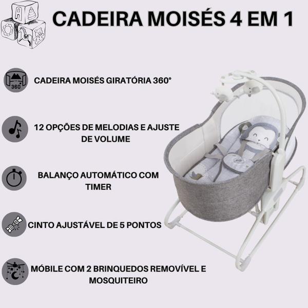 Cadeira de descanso moisés giratória 360 4 em 1 cinza escuro (3087) - MASTELA Imagem de Cadeira de descanso moisés giratória 360 4 em 1 cinza escuro (3087)