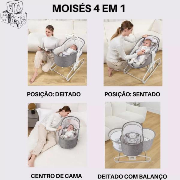 Imagem de Cadeira de Descanso Moises Giratória 4 em 1  Automática Ibimboo Cinza Escuro