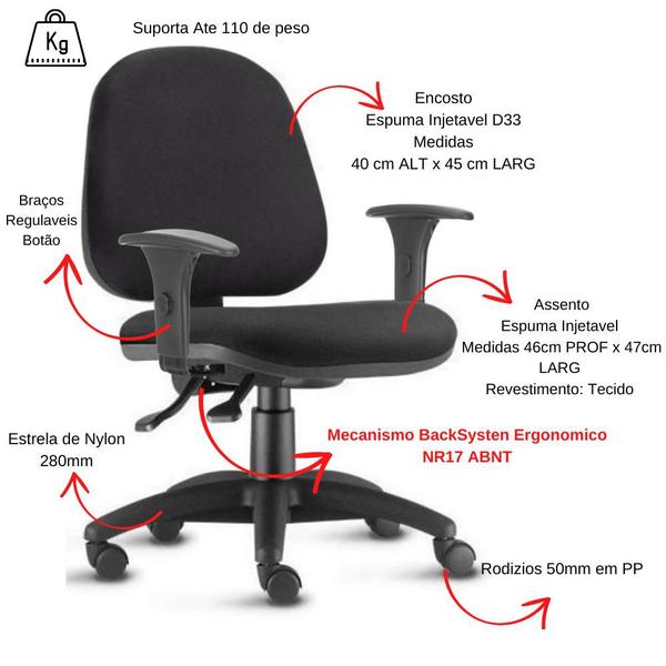 Imagem de Cadeira de Escritório Diretor Lyon Ergonômica com braços N17 ABNT  Tecido  Qualiflex