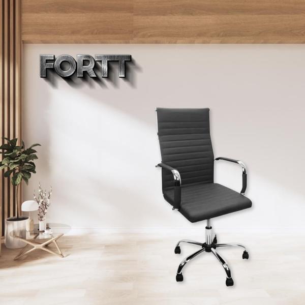 Imagem de Cadeira de Escritório Esteirinha Base Cromada com Rodinha Fortt Turin Preta - CEF04-P