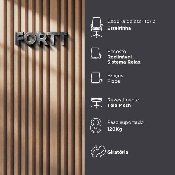 Cadeira de Escritório Esteirinha Tela Mesh Base Cromada com Rodinha Fortt Salta Preta - CEF04-P Imagem de Cadeira de Escritório Esteirinha Tela Mesh Base Cromada com Rodinha Fortt Salta Preta - CEF04-P