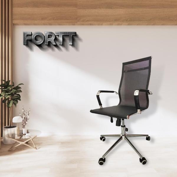 Cadeira de Escritório Esteirinha Tela Mesh Base Cromada com Rodinha Fortt Salta Preta - CEF04-P Imagem de Cadeira de Escritório Esteirinha Tela Mesh Base Cromada com Rodinha Fortt Salta Preta - CEF04-P