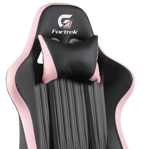 Imagem de Cadeira de Escritório Modelo Gamer Jogador Profissional Com Rodinhas Com Almofadas de Apoio para Lombar e Pescoço e Reclinação de 155 Cor Rosa e Preto