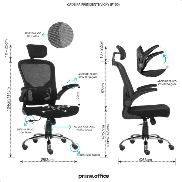 Imagem de Cadeira De Escritorio Presidente Giratória Ergonômica Mesh prime.office P100 Vicky