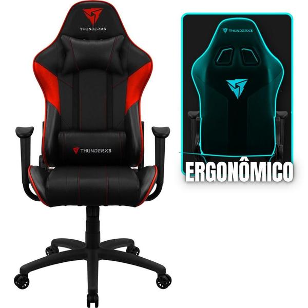 Imagem de Cadeira de Escritório ThunderX3 EC3 gamer Ergonômica Rosa com Estofado de material sintético Apoios de braços confortávei