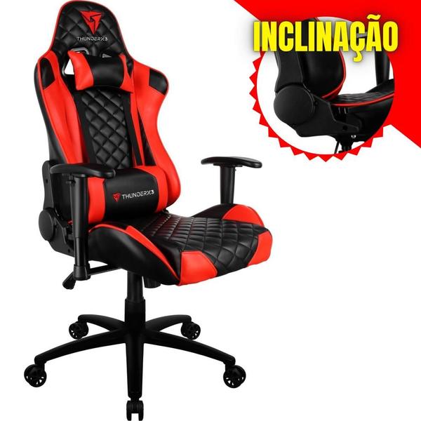 Imagem de Cadeira de Escritório ThunderX3 Tgc12 gamer Ergonômica Vermelho com Estofado de material sintético Apoios de braços confortável