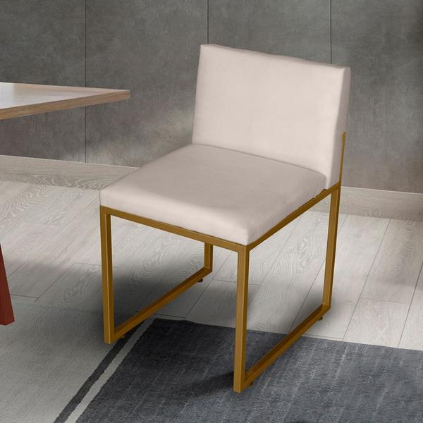 Imagem de Cadeira de Jantar Escritorio Industrial Vittar Ferro Dourado Suede Bege - Móveis Mafer