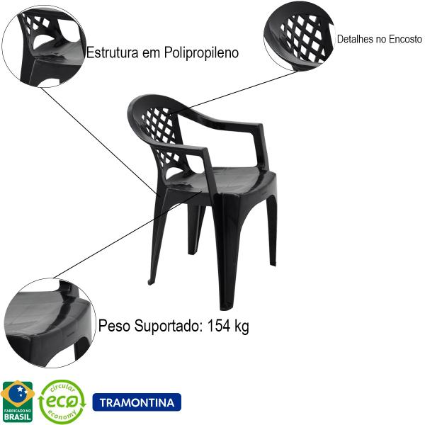 Imagem de Cadeira de Plástico Iguape Preto ECO 8 Unidades - Tramontina 2221/009