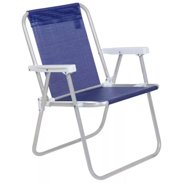 Cadeira de Praia Alta Lazy em Alumínio Azul Marinho Suporta 110kg Super Resistente - BEL Imagem de Cadeira de Praia Alta Lazy em Alumínio Azul Marinho Suporta 110kg Super Resistente - BEL