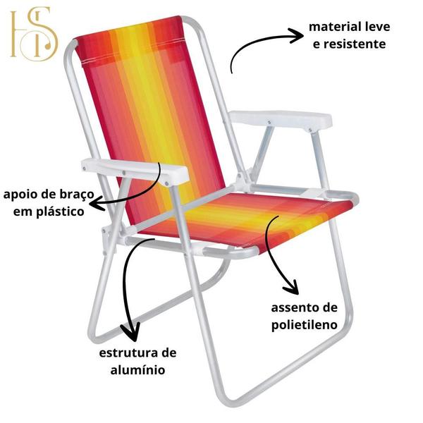 Imagem de Cadeira de Praia alta piscina dobrável jardim pesca MOR Alumínio 