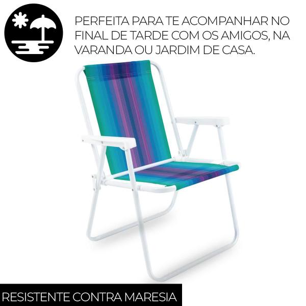 Imagem de Cadeira De Praia Alta Reclinável Mor Aço Azul Ciano E Roxo Verão 72cm Resistente E Confortável Mor