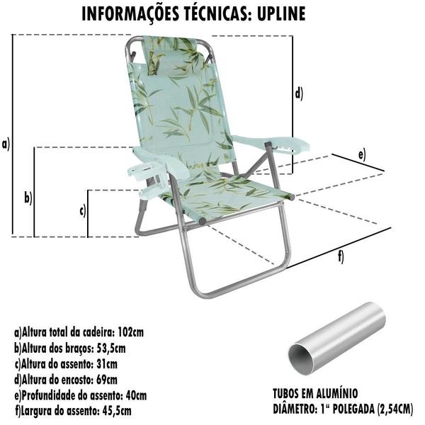 Imagem de Cadeira de Praia Alumínio UP Line Aquarela Zaka 120 KG 5 Posições