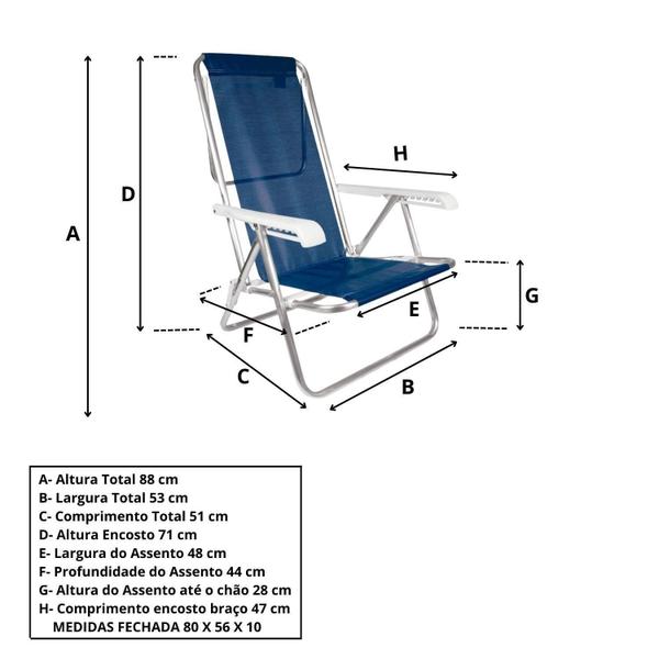 Imagem de Cadeira de Praia Reclinável 8 Posições ul Escuro - Mec G