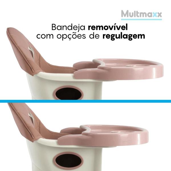 Imagem de Cadeira de Refeição Alimentação Alta Baixa Alimentador Infantil Acolchoada Multmaxx Rosa