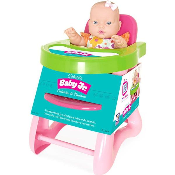 Imagem de Cadeira de Refeição para Boneca Cotiplás Baby Junior com Boneca - Rosa/Verde