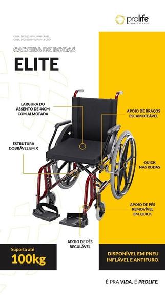 Imagem de Cadeira de Rodas Elite Aço Carbono Pneu Inflável 44cm 100kg