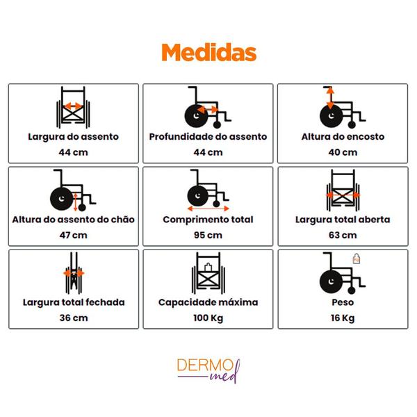 Imagem de Cadeira De Rodas Prática 44Cm Com Pneu Maciço Até 100 Kg Código: 1010104 - Prolife