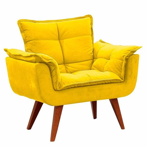 Imagem de Cadeira Decorativa Opalla Recepção Escritório Suede Amarela - Kimi Design