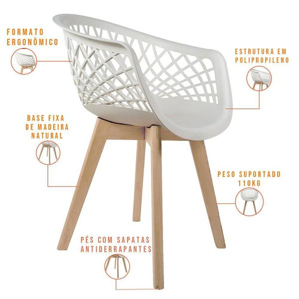 Imagem de Cadeira Decorativa Para Sala de Jantar Madri Com Base de Madeira E01 Branco - Lyam Decor