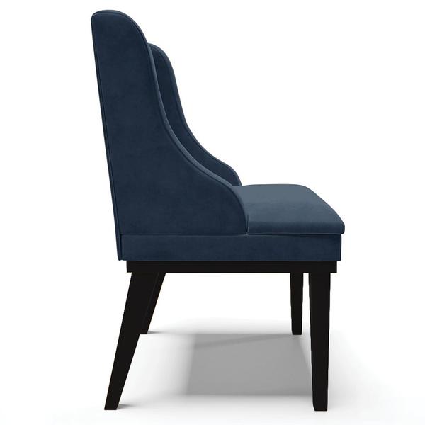 Imagem de Cadeira Decorativa Sala de Jantar Base Fixa de Madeira Firenze Suede Azul Marinho/Preto G19 - Gran Belo