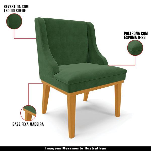 Imagem de Cadeira Decorativa Sala de Jantar Base Fixa de Madeira Firenze Suede Verde/Castanho G19 - Gran Belo