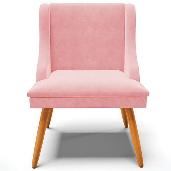 Imagem de Cadeira Decorativa Sala de Jantar Pés Palito de Madeira Firenze Suede Rosa Bebê/Natural G19 - Gran Belo