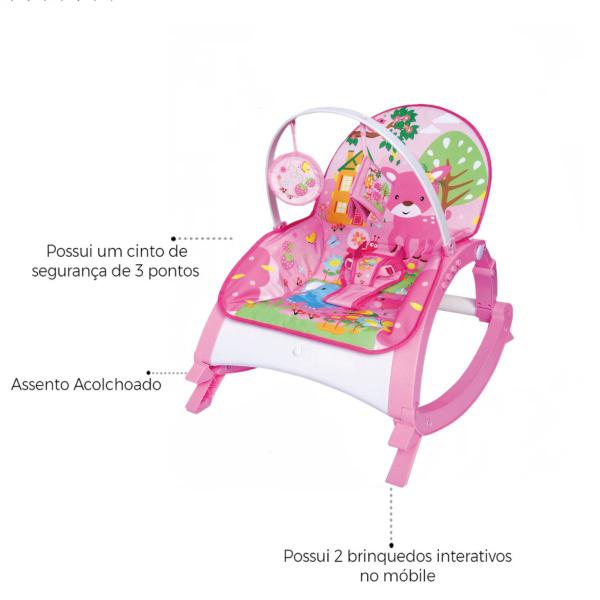 Imagem de Cadeira Descanso 20KG Bebê Musical Rosa + Chocalho Infantil