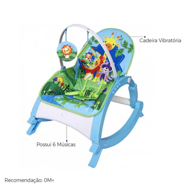 Imagem de Cadeira Descanso Bandeja Alimentação Azul + Chocalho P/ Bebê