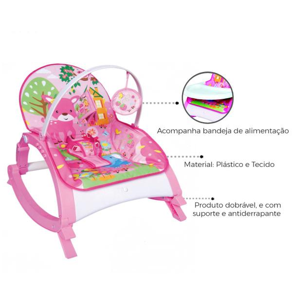 Imagem de Cadeira Descanso Infantil Bandeja Alimentação Rosa +Chocalho