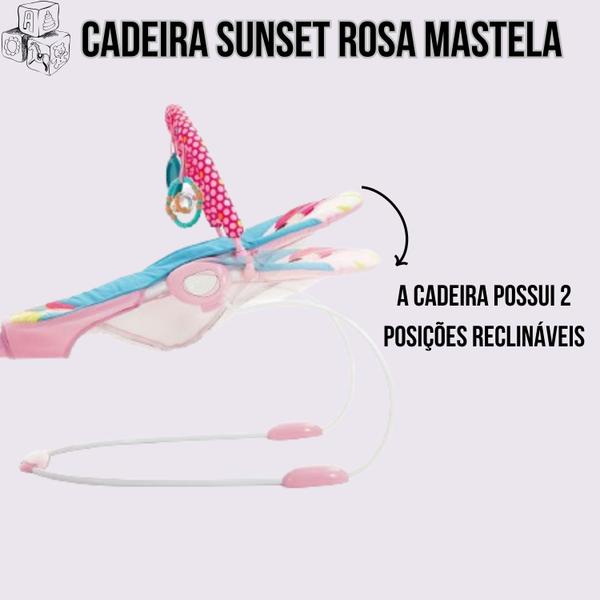 Imagem de Cadeira descanso musical e vibratória c/ reclínio sunset rosa até 11 kg