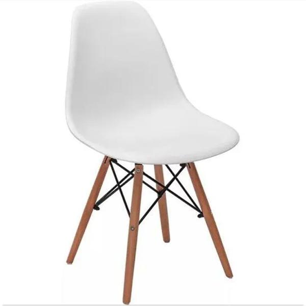 Imagem de Cadeira Eiffel Charles Eames de Plástico Reciclável Branca com Base de Madeira DSW L15 - Gran Belo