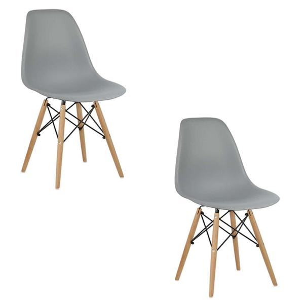 Imagem de Cadeira Eiffel Eames Base Madeira Kit 2 Sala de Jantar Cinza R02 - D'Rossi