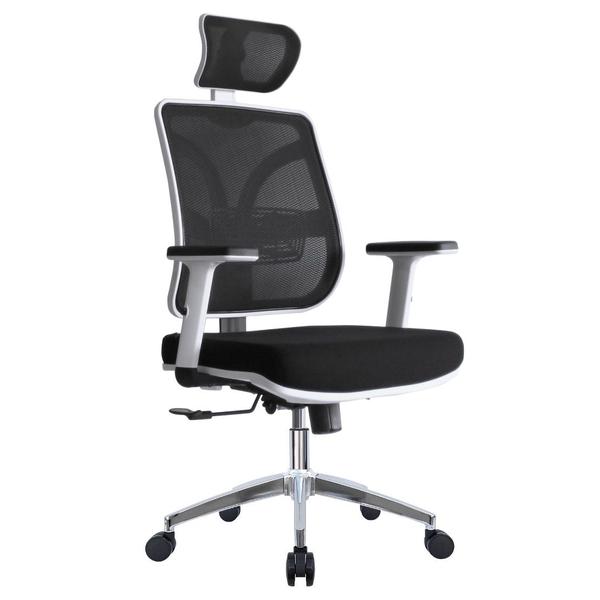 Imagem de Cadeira Ergonômica Escritório Ajustável NR17 Reclinável de Tela Home Office  Corrige Postura Top Seat - Branca e Preta