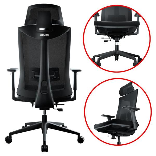 Imagem de CADEIRA ERGONOMICA OFFICE B7 PRETA  PCOB7PT com Altura e Acento Ajustáveis, Apoio para cabeça e Lombar Com Malha respirável