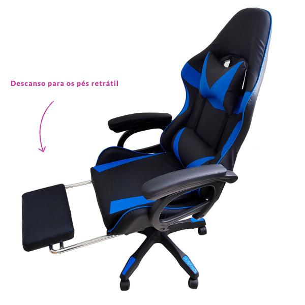 Imagem de Cadeira Escritório Gamer Estofada Material Sintético Azul