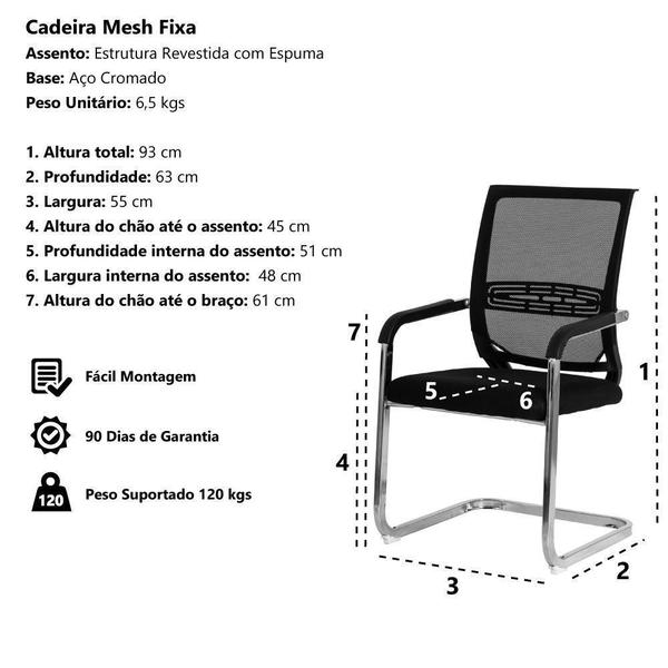 Imagem de Cadeira Escritório Interlocutor Mesh Fixa Preta Base Cromada