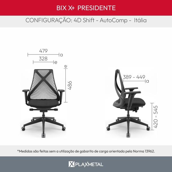 Imagem de Cadeira Escritório Presidente Tela Bix-X Sincron Slider Assento Cinza Encosto Branco Estrutura Preta Plaxmetal