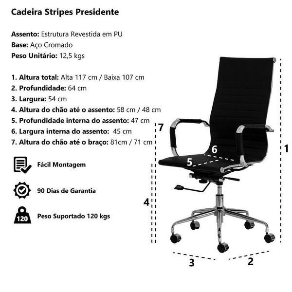 Imagem de Cadeira Escritório Stripes Presidente Preta Base Giratória