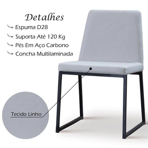 Cadeira Estofada Base Aço Preto F37 Linho Gelo Dmobiliario - Daf Mobiliario Imagem de Cadeira Estofada Base Aço Preto F37 Linho Gelo Dmobiliario