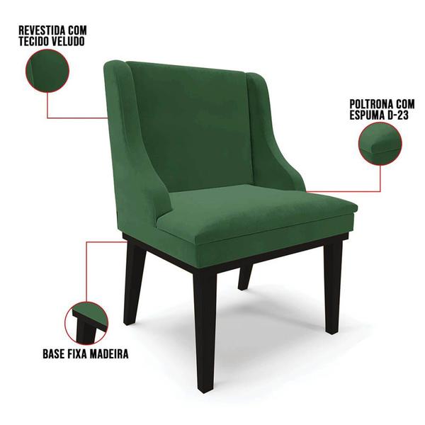 Imagem de Cadeira Estofada para Sala de Jantar Base Fixa de Madeira Preto Lia Veludo Verde - Ibiza