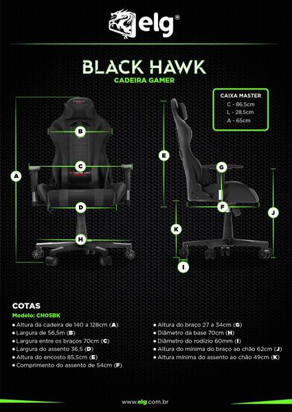 Imagem de Cadeira Gamer Black Hawk Relinável Preto - ELG