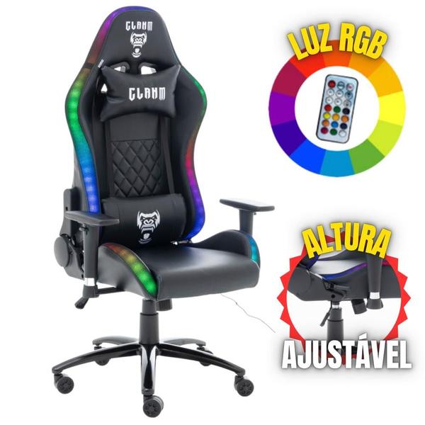 Imagem de Cadeira Gamer CLCK047 King Preto / Black Com Luzes de LED RGB Com Base de Metal de Alta Resistência