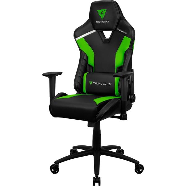 Imagem de Cadeira Gamer Cor Verde e Preta Confortável Base de Metal Giratória Com Rodinhas Ergonômica Com Ajuste de Braço Bidirecional e de Altura Apoio Para Lombar e Pescoço