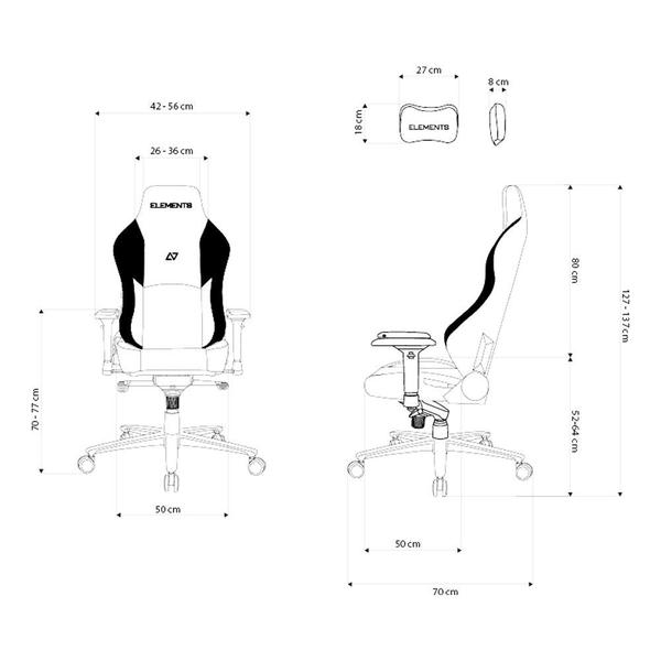 Imagem de Cadeira Gamer Ergonômica Elements Lunari Fearless Preto 150kg